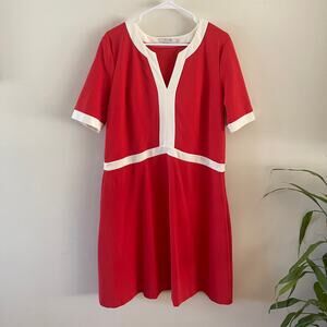 Boden Womens Constance Ponte Short Sleeve Dress 16 Cherry Red White Trim Retro